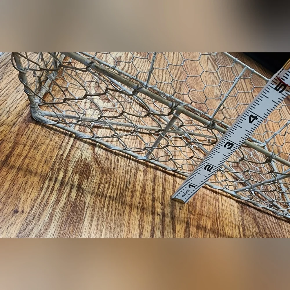 Vintage Chicken Wire Basket with Black Handles